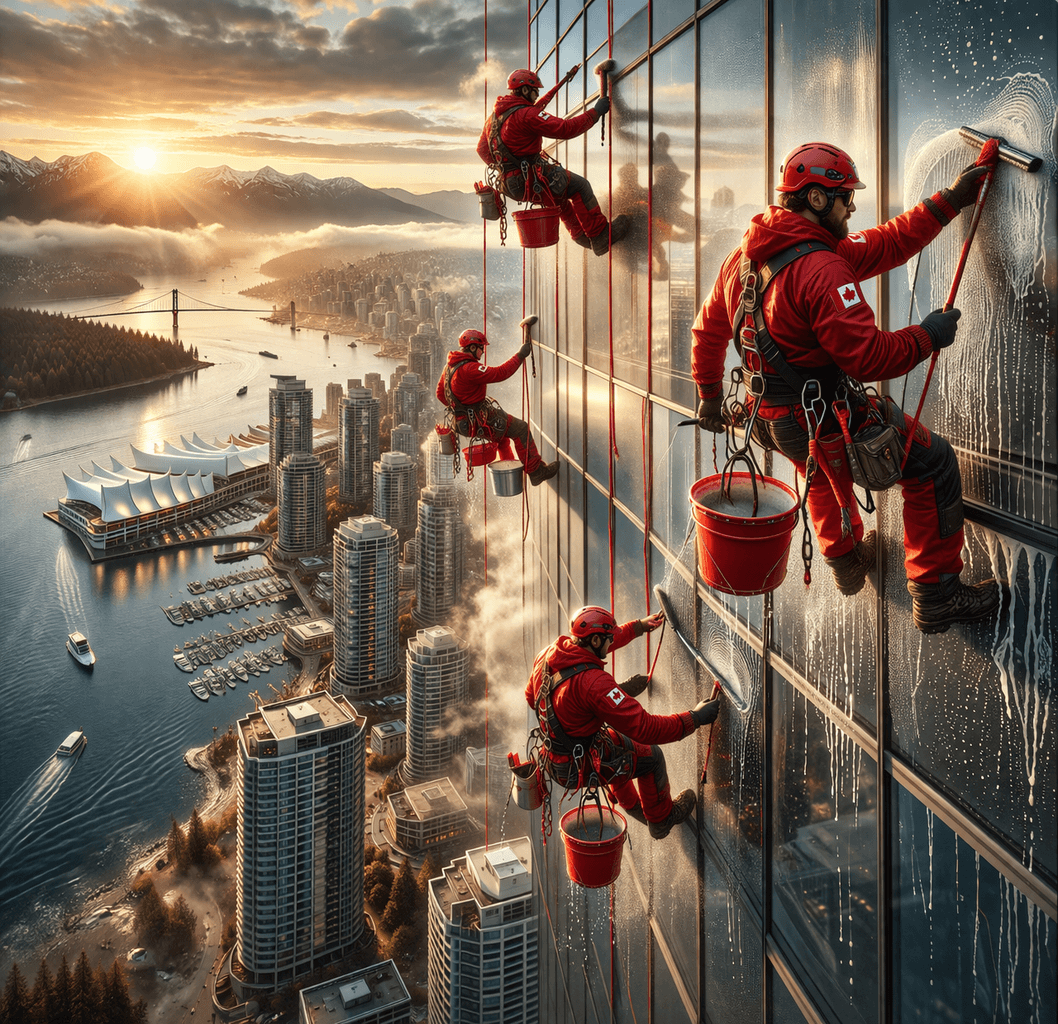 Exterior window cleaning on a Vancouver building